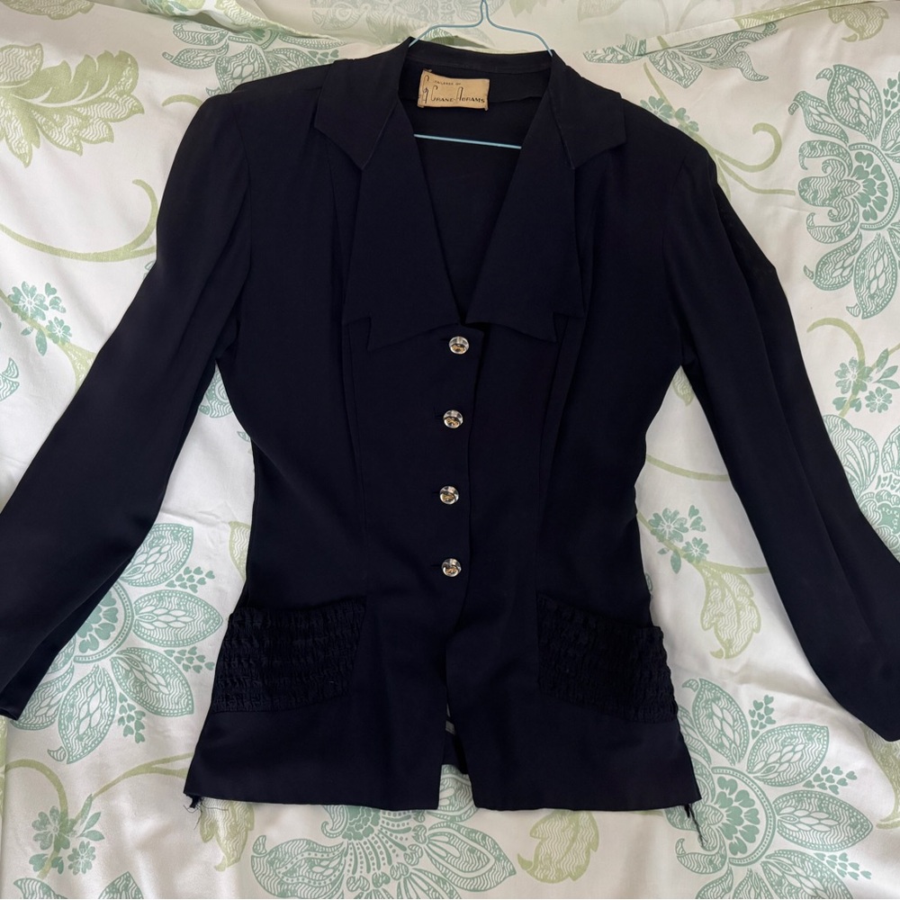 1940s Vintage  Navy Women's Blazer with Button &  pocket Accents, classy classic